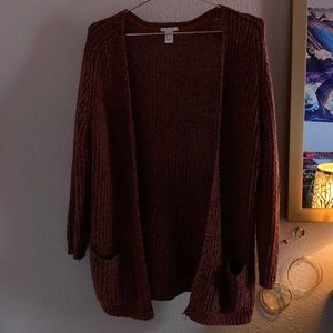 dark maroon long cardigan w pockets